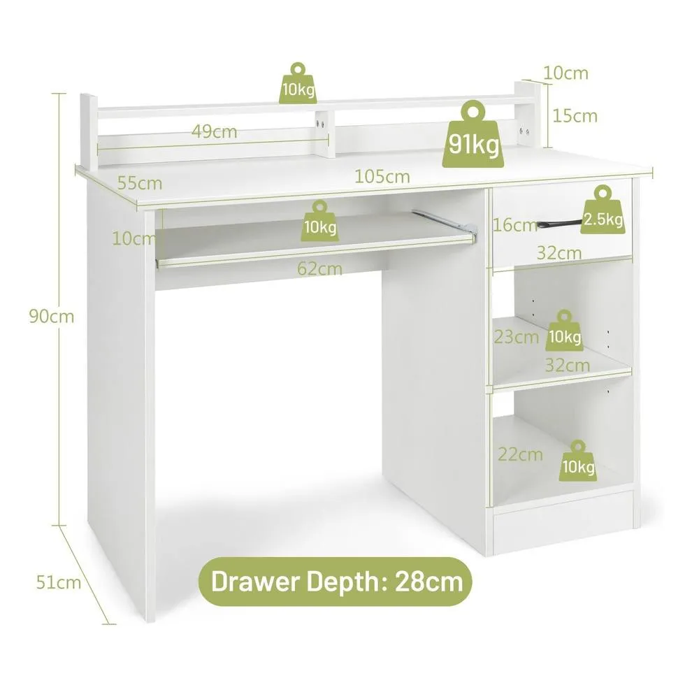 Costway Wooden Computer Desk W/ Keyboard Tray Writing Workstation Vanity Table in White 2
