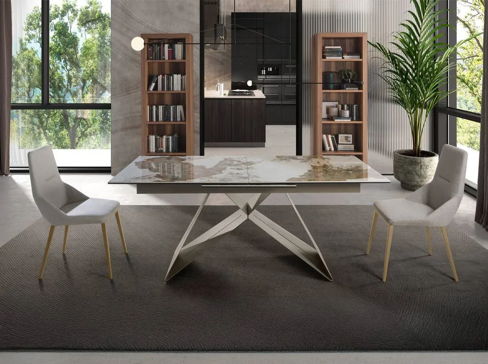 Angel Cerda Light Grey Fabric Dining Chair with Dark Gold Legs 4