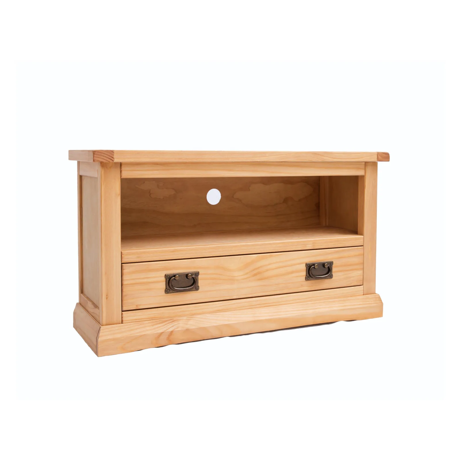 Cabinet Bits Lucca Waxed 1 Drawer TV Cabinet Brass Drop Handle in Light Brown 2