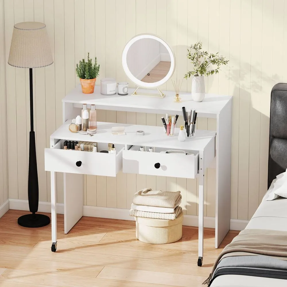 Costway Extendable Computer Desk Convertible Home Office Desk w/ Drawers in White 2