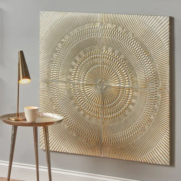 Return - Antiqued White and Gold Textured Metal Wall Art