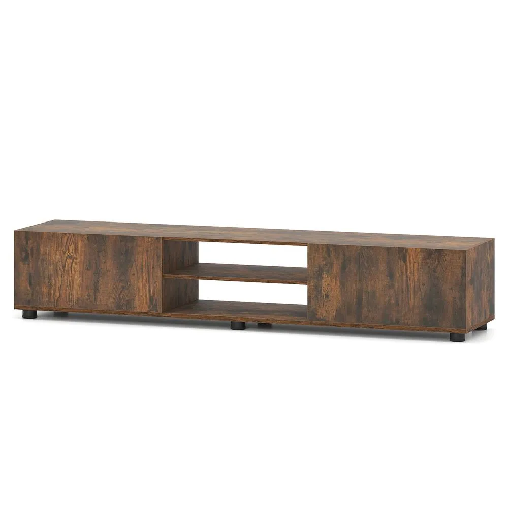 Costway Modern TV Stand Minimalist Entertainment Center with 2 Doors in Brown