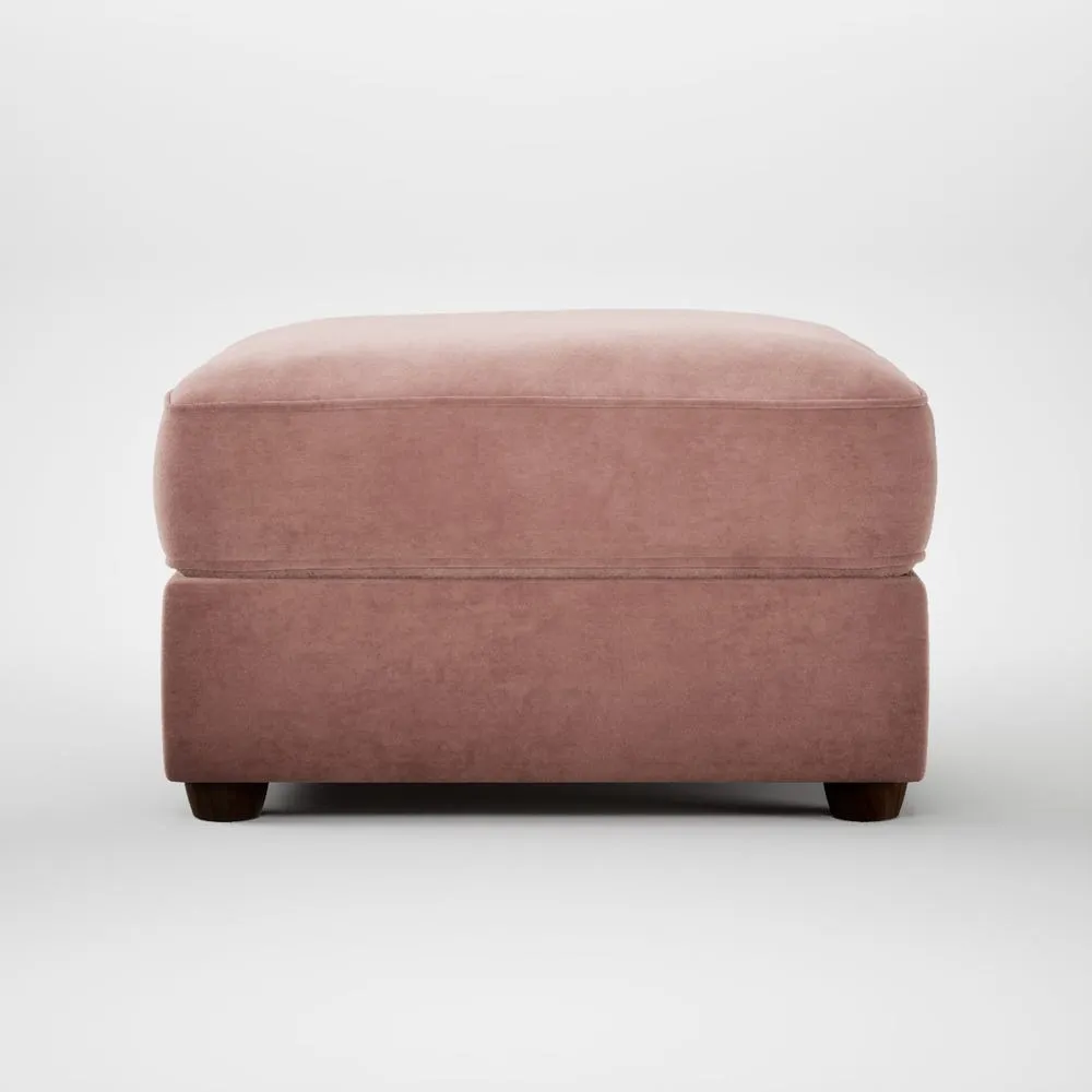 Heal's Tailor Rectangular Footstool Smart Luxe Velvet Dusky Pink Walnut Stained Feet 2