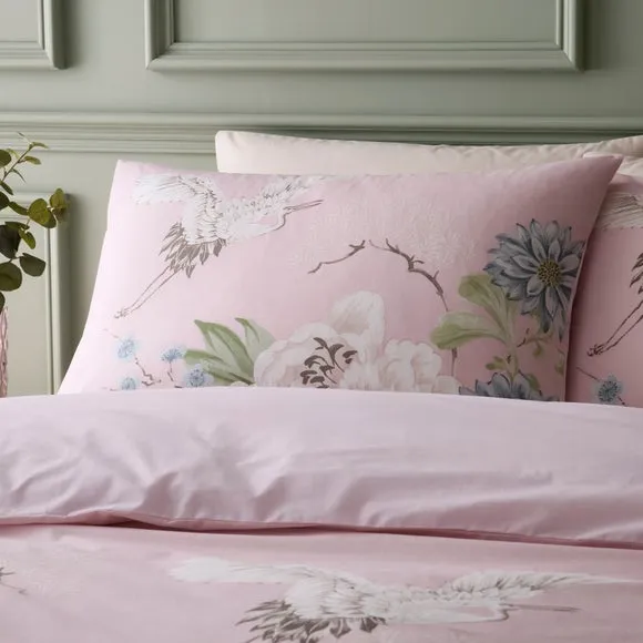 Cranes Floral 100% Cotton Duvet Cover & Pillowcase Set 4