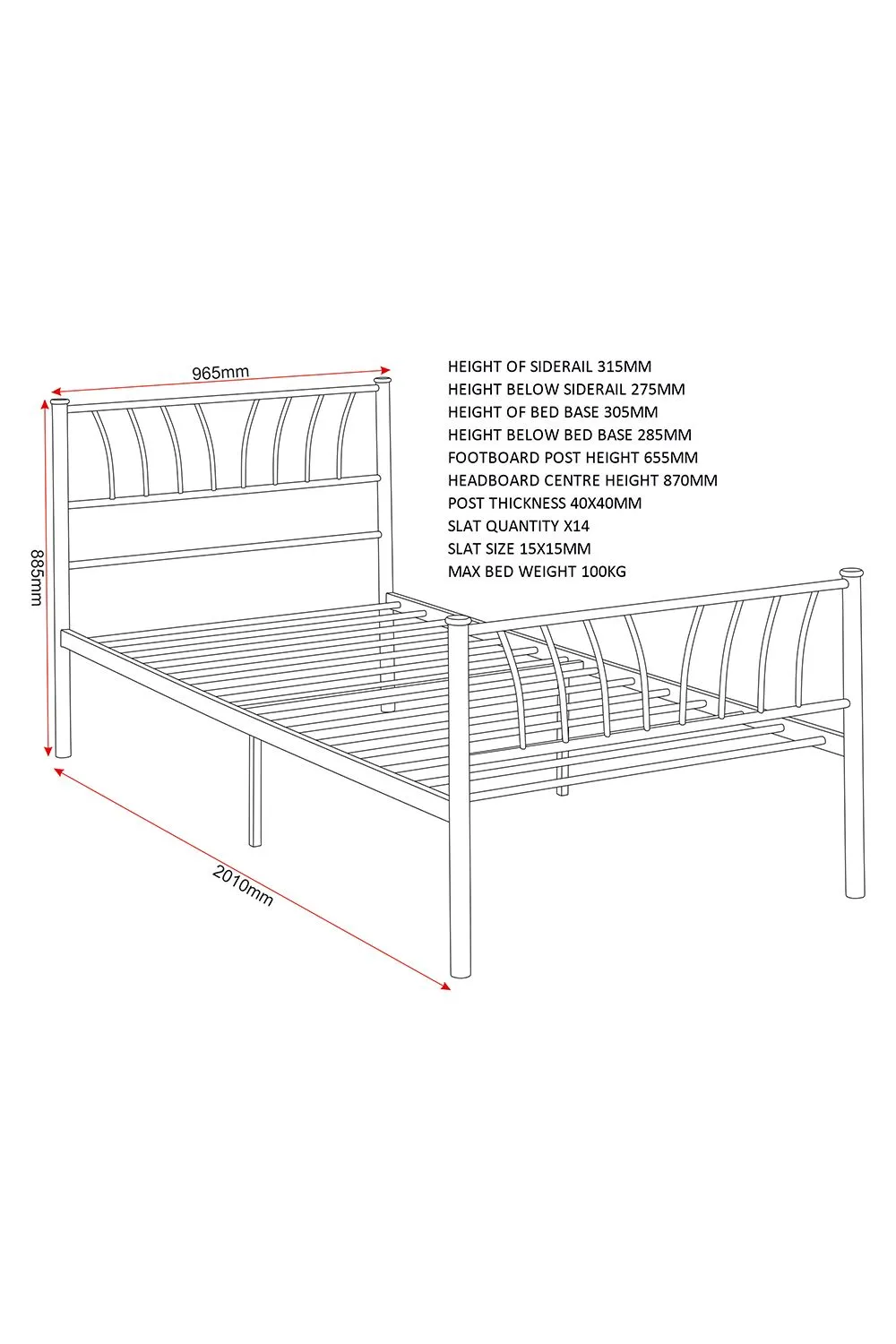 Seconique Harlow 3' Single Bed in Silver 6