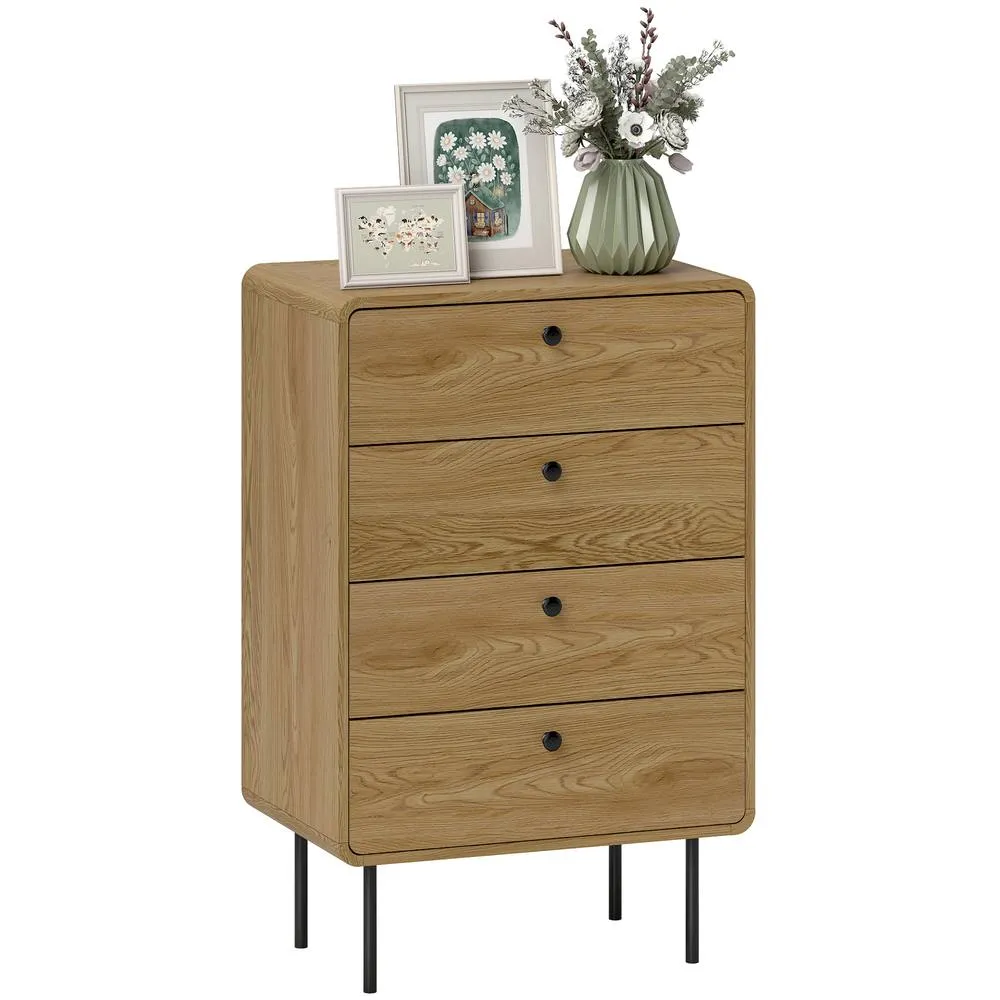 HOMCOM Chest of Drawers with 4 Drawers, Modern Dresser for Bedroom, Oak in Natural 2