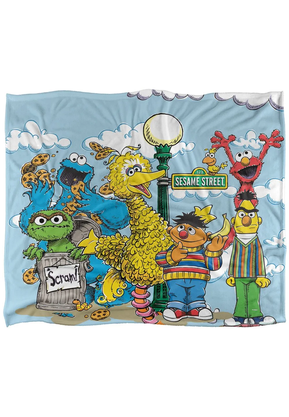 Sesame Street Retro Gang Silky Touch Super Soft Throw Blanket 152 X 127 cm in White