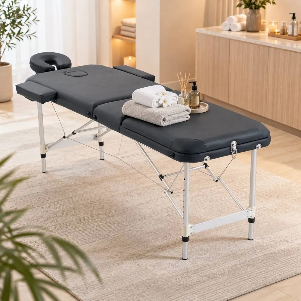 HOMCOM Portable Massage Table Beauty Therapy Sofa Bed Spa Aluminium Black 2