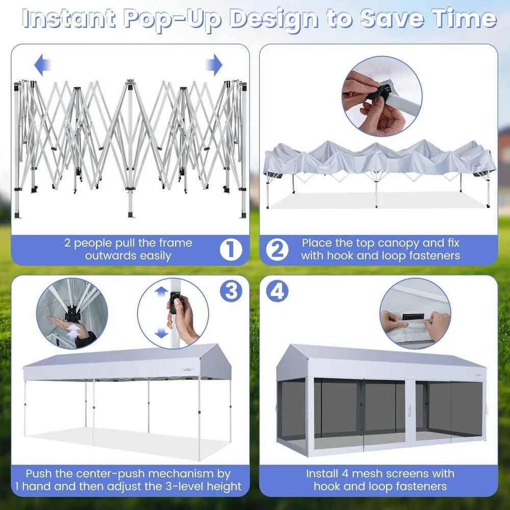 Costway 3 x 6 m Pop-Up Canopy Party Tent Sidewalls Portable Garage in White 5