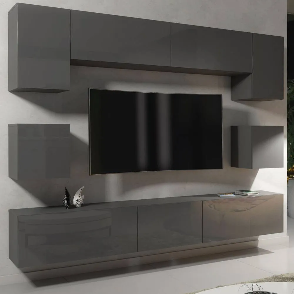 Creative Furniture Panorama Wall TV Unit - Dark Grey with Gloss Doors 3