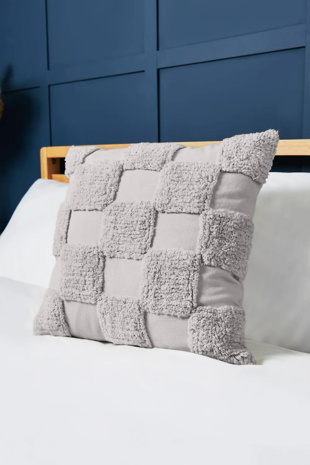 BHS 100% Cotton Checkerboard Tufted Cushion in Grey
