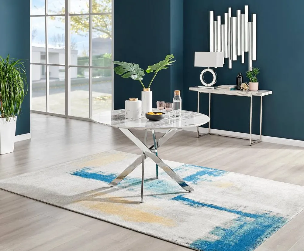FurnitureboxUK Novara White Marble 120cm Round Dining Table & 6 Grey Belgravia Chairs 2