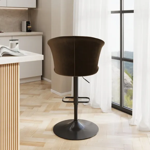 Kendall Bar Stool with Black Legs, Velvet 6