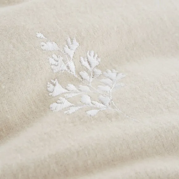 Bianca Fine Linens Embroidery Leaf 100% Brushed Cotton Duvet Cover & Pillowcase Set 2