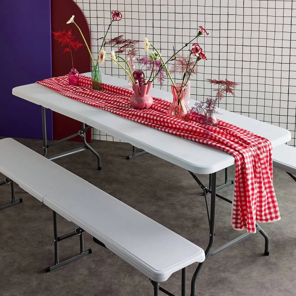 sweeek Foldable plastic reception table with bench in White 6