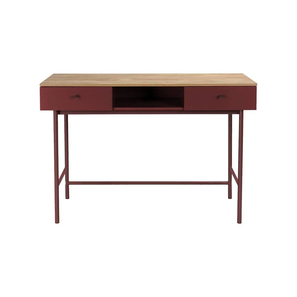 sweeek Wood decor & iron desk with 2 drawers & 1 compartment in Burgundy 6
