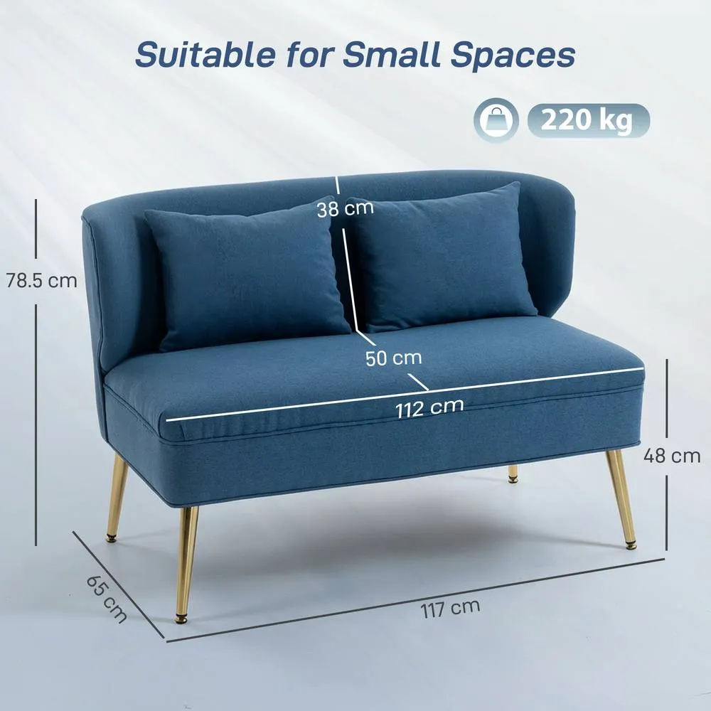 HOMCOM 2 Seater Sofa, Small Sofa with Wing Back, Thick Seat in Dark Blue 3