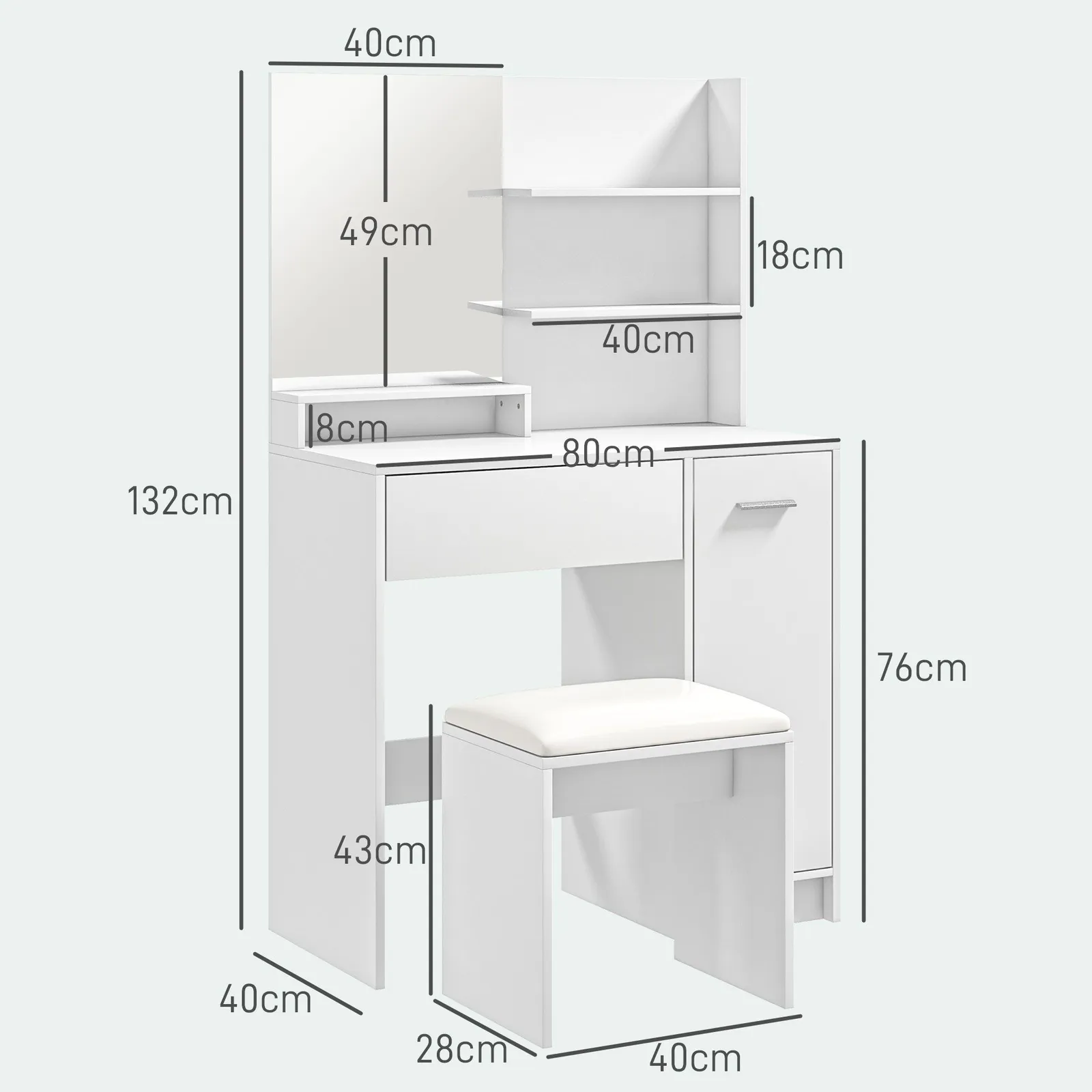 HOMCOM Dressing Table with Mirror & Stool, Makeup Desk for Bedroom in White 3