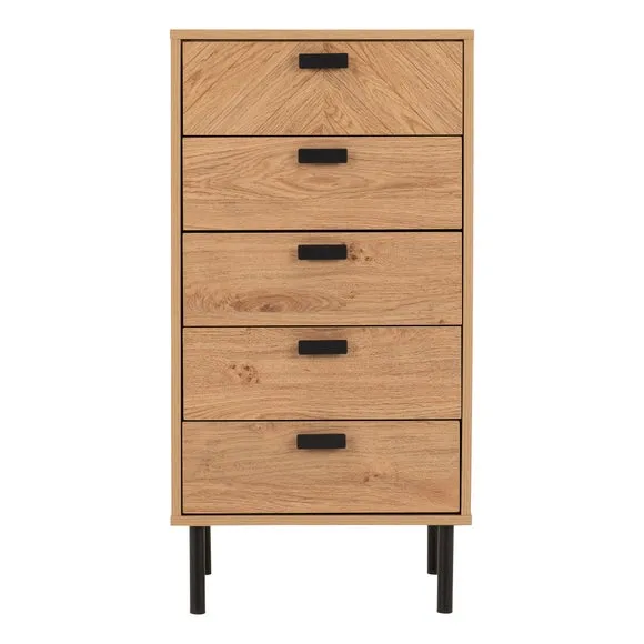 Barker 5 Drawer Narrow Chest, Oak Effect 3