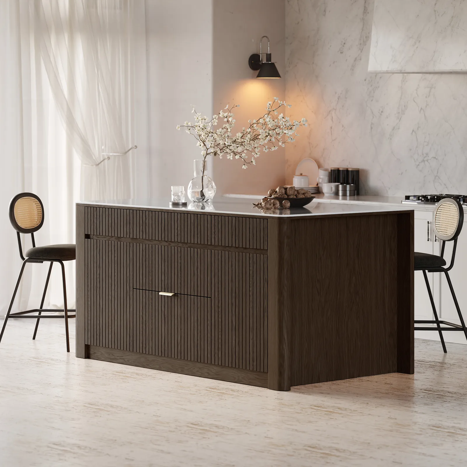 183cm Sintered Stone Top Solid Wood Kitchen Island with Storage