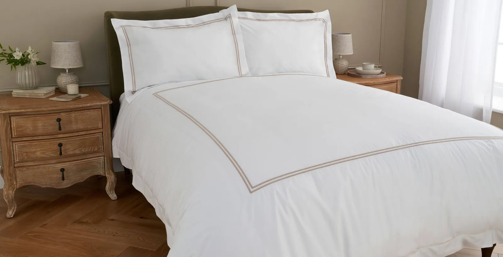 Langham Double Row Cord Bed Linen Set, Double - Natural