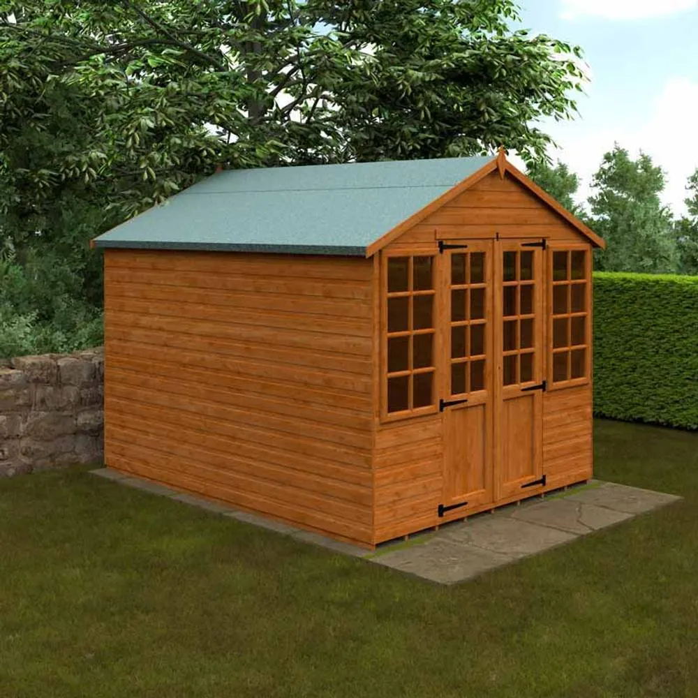 Buttercup Farm 10 x 8 Feet Summerhouse 12mm Shed - L295 x W235 x H243.7 cm in Burnt Orange 2
