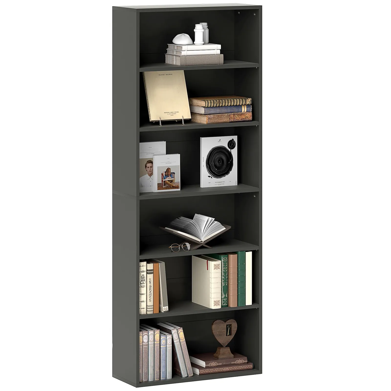 HOMCOM 6 Tier Bookshelf, Freestanding Bookcase with Adjustable Shelves, Black 2