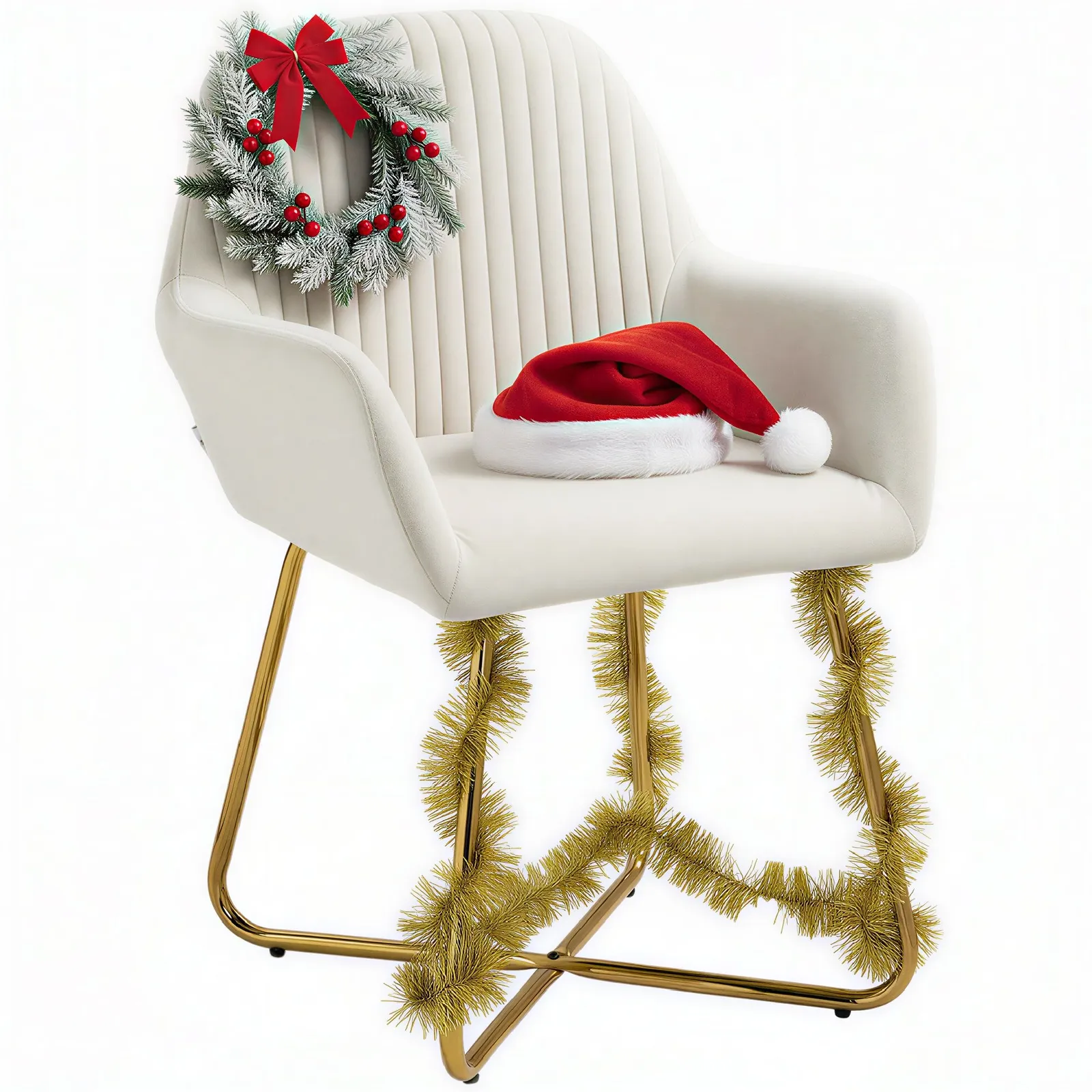 HOMCOM Modern Accent Chair Velvet-Touch Upholstered Armchair Cream White 2