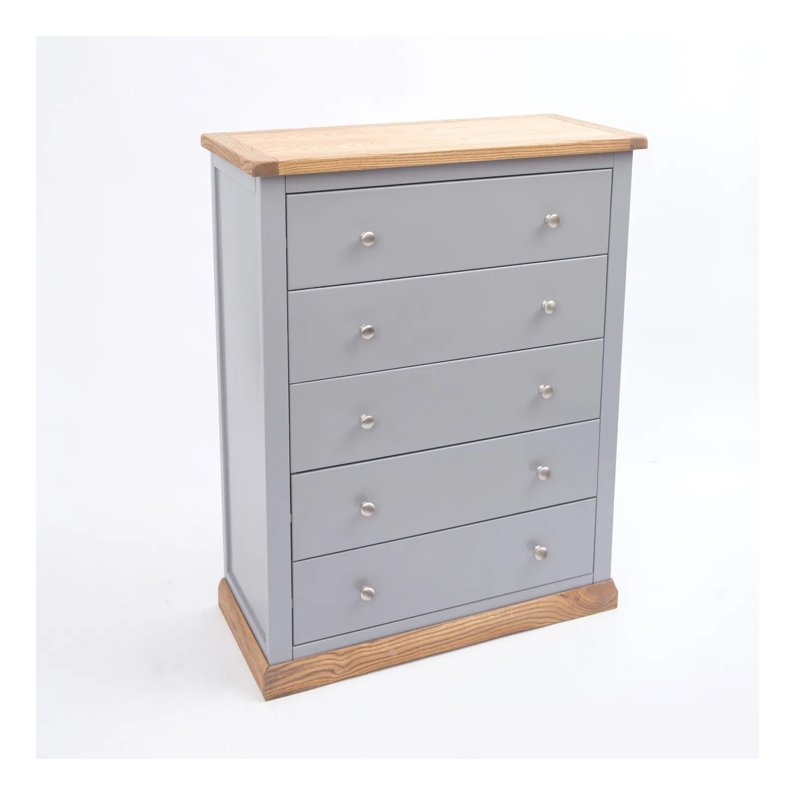 Cabinet Bits Biccari 5 Drawer Chest of Drawers Chrome Knob in Grey 3