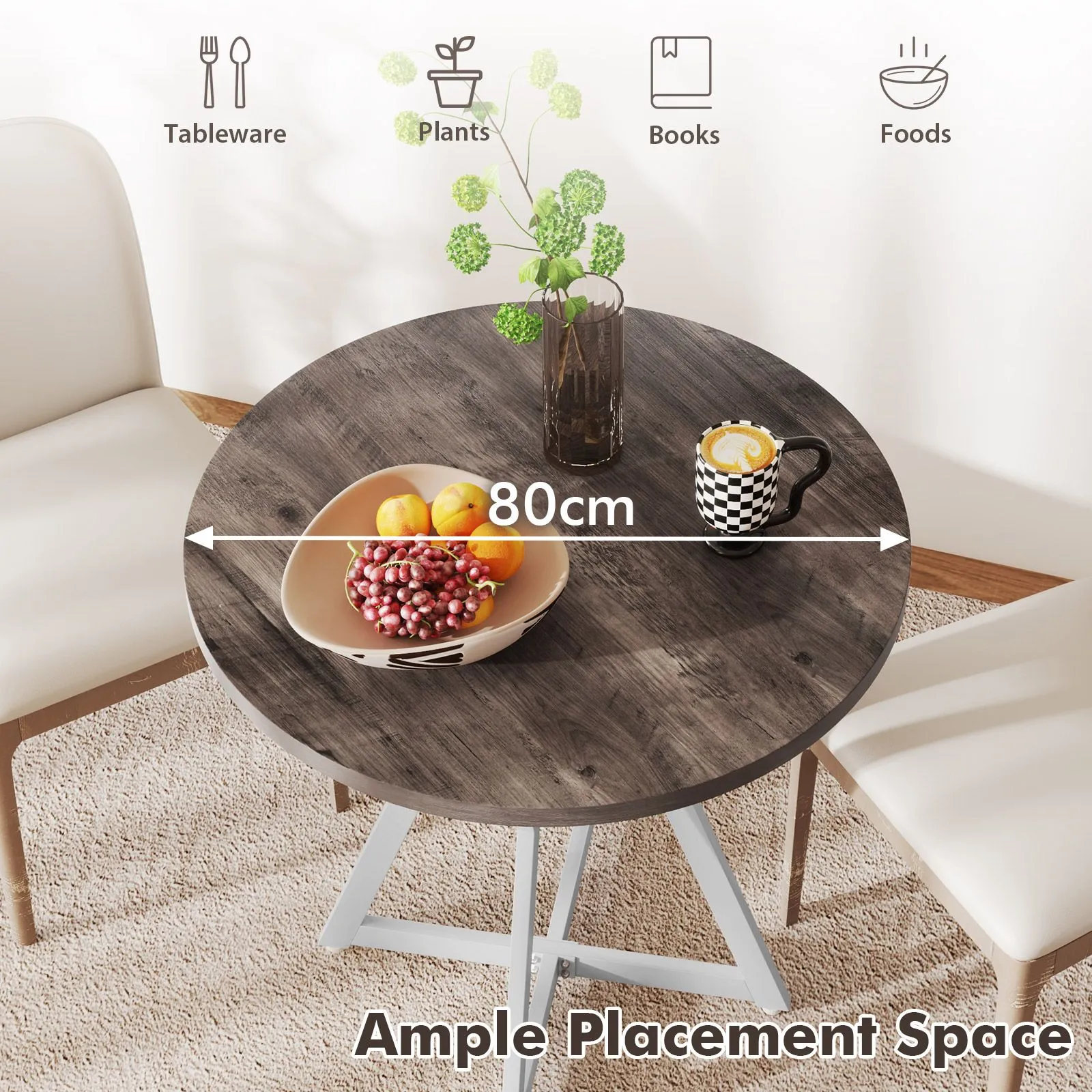 Costway 80cm Round Dining Table Wooden Kitchen Table in Natural 3