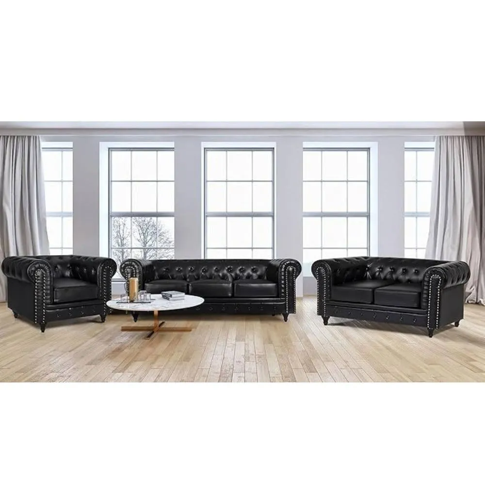 Bliss Furniture Chesterfield Sofa Suite Armchair 2 & 3 in Black