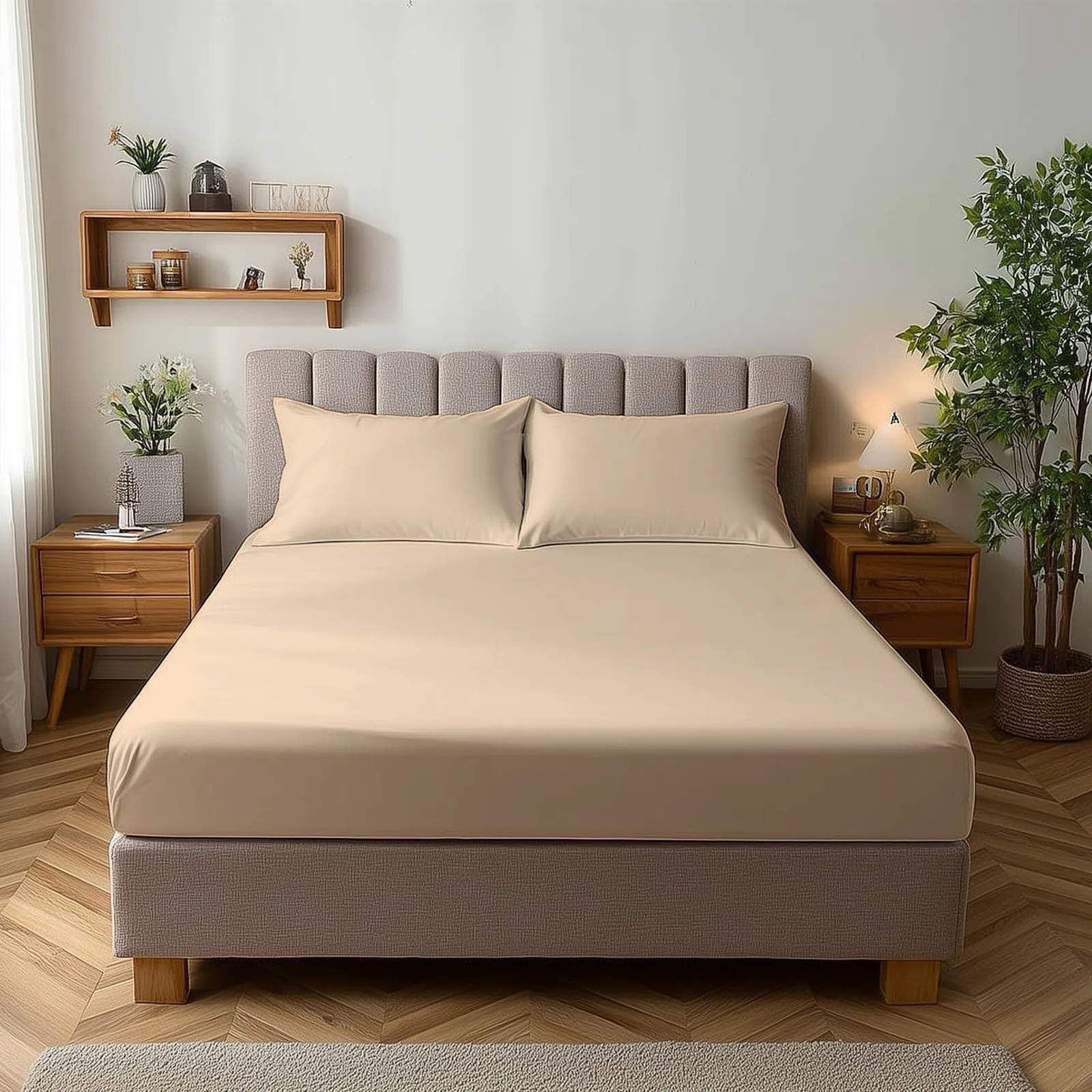 Snug City Microfibre Soft Touch Fitted Sheet 25cm Skirt Plain Dyed Bed Linen in Cream
