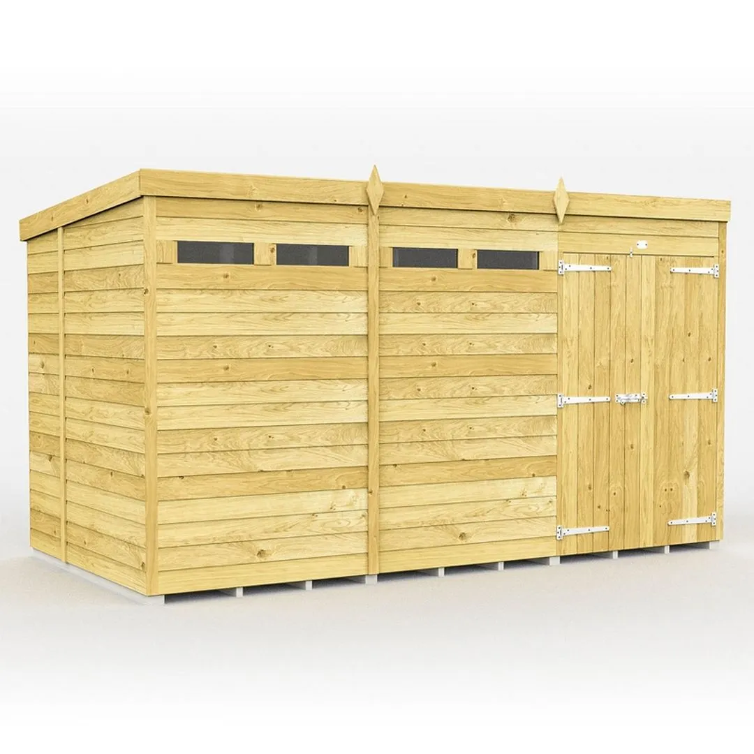 Buttercup Farm 12 x 6 Feet Pent Security Shed - Double Door - L178 x W358 x H201 cm in Brown