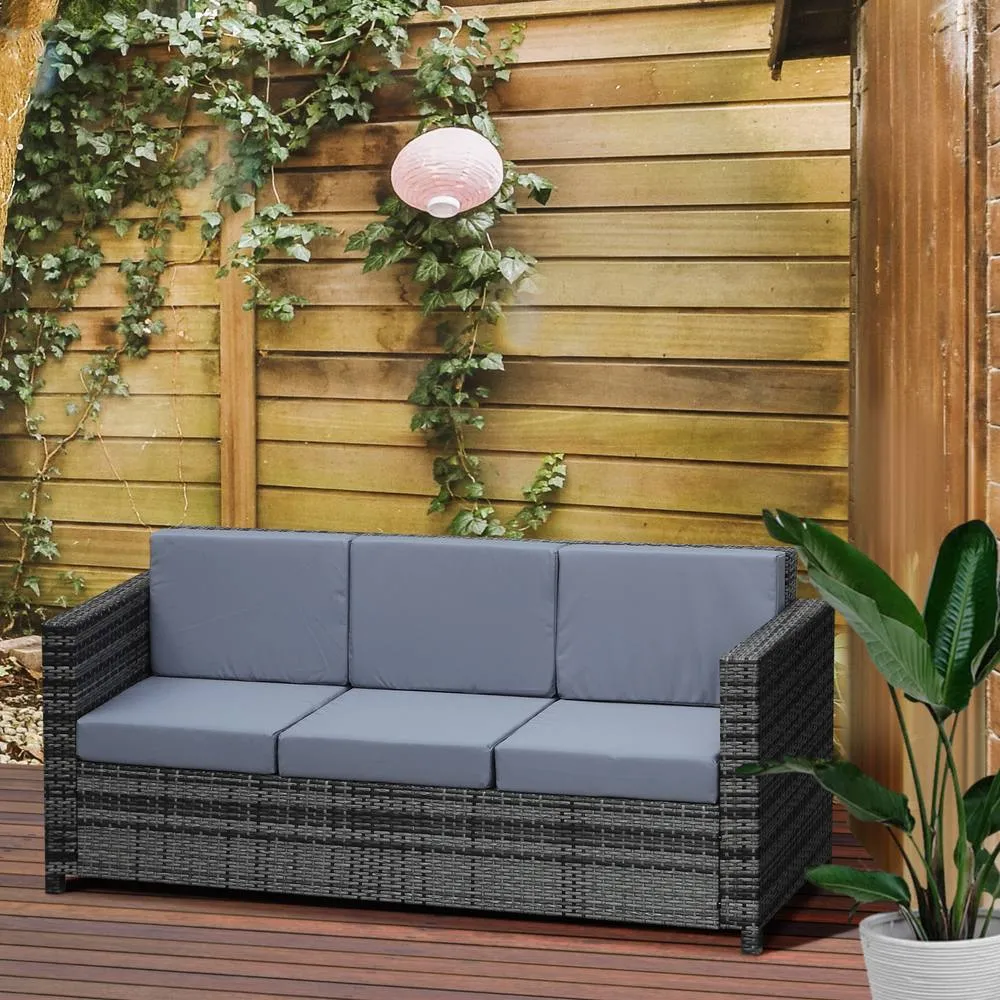 OUTSUNNY Rattan Wicker 3-seater Sofa Chair Patio Furniture w/ Cushion in Grey 1