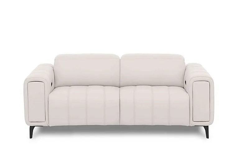 Elphaba Leather 3 Seater Power Recliner Sofa with Storage Arms - Cotton Cat - Sofas and Armchairs