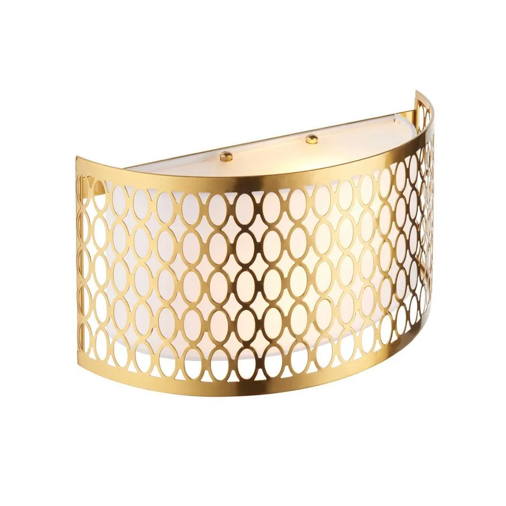 Netlighting Cordero Flush Wall Lamp Gold Plate White Fabric Frosted Glass 2xE14