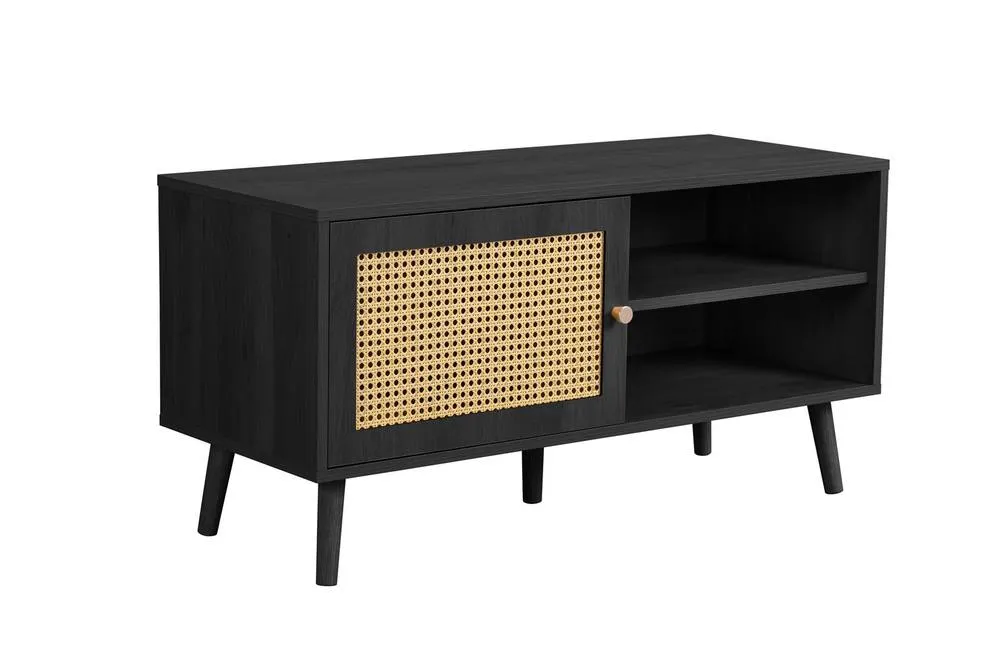 Birlea Croxley Small TV Unit Black Rattan Entertainment Stand 6