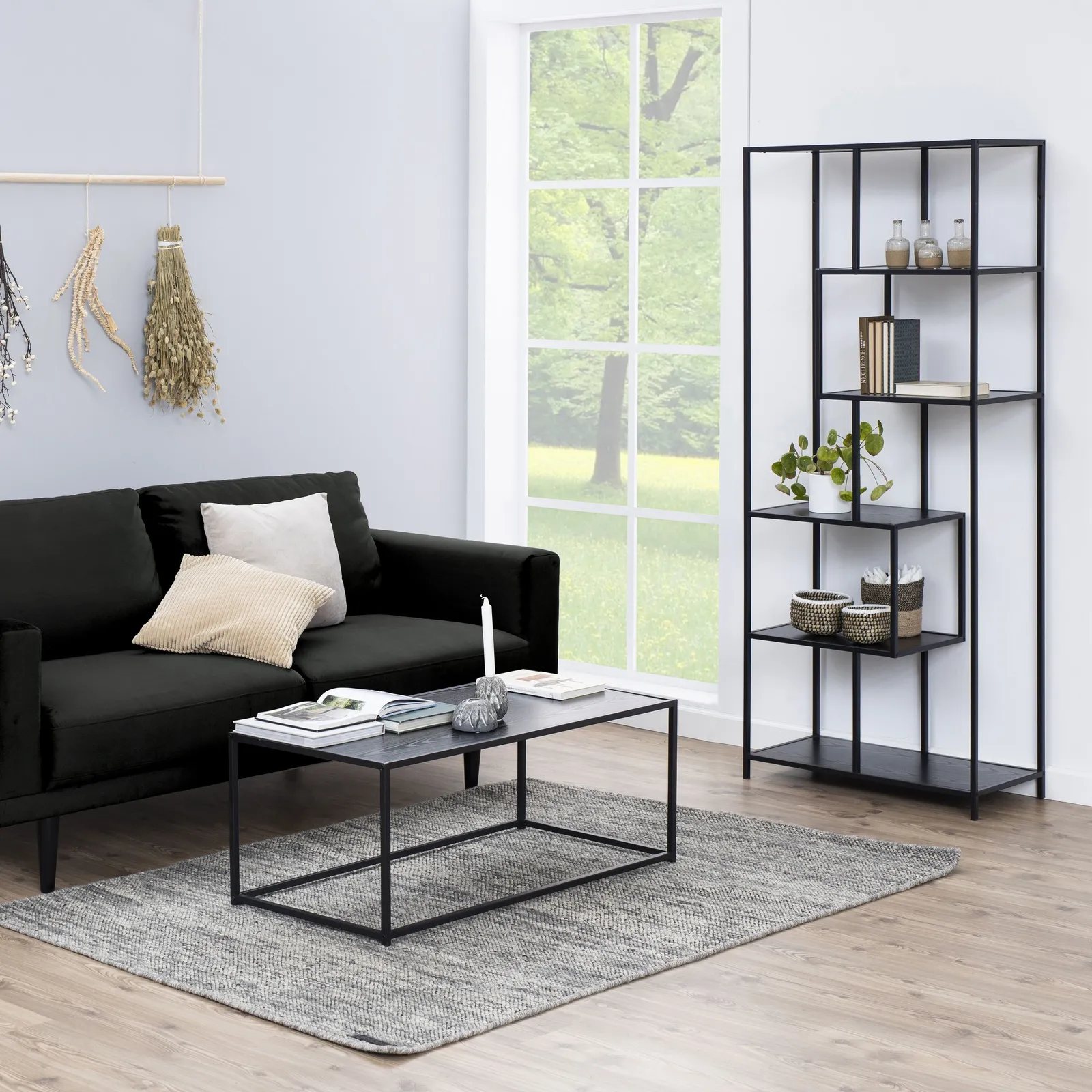 Furniture To Go Seaford Tall Black Metal Bookcase with 5 Black Shelves 5
