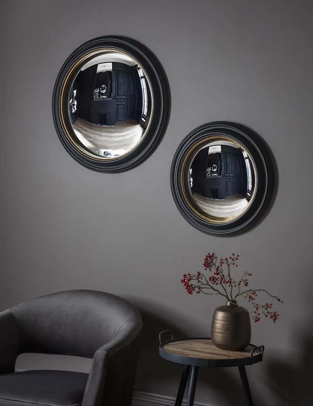 Gallery Direct Rockbourne Convex Round Wall Mirror Black