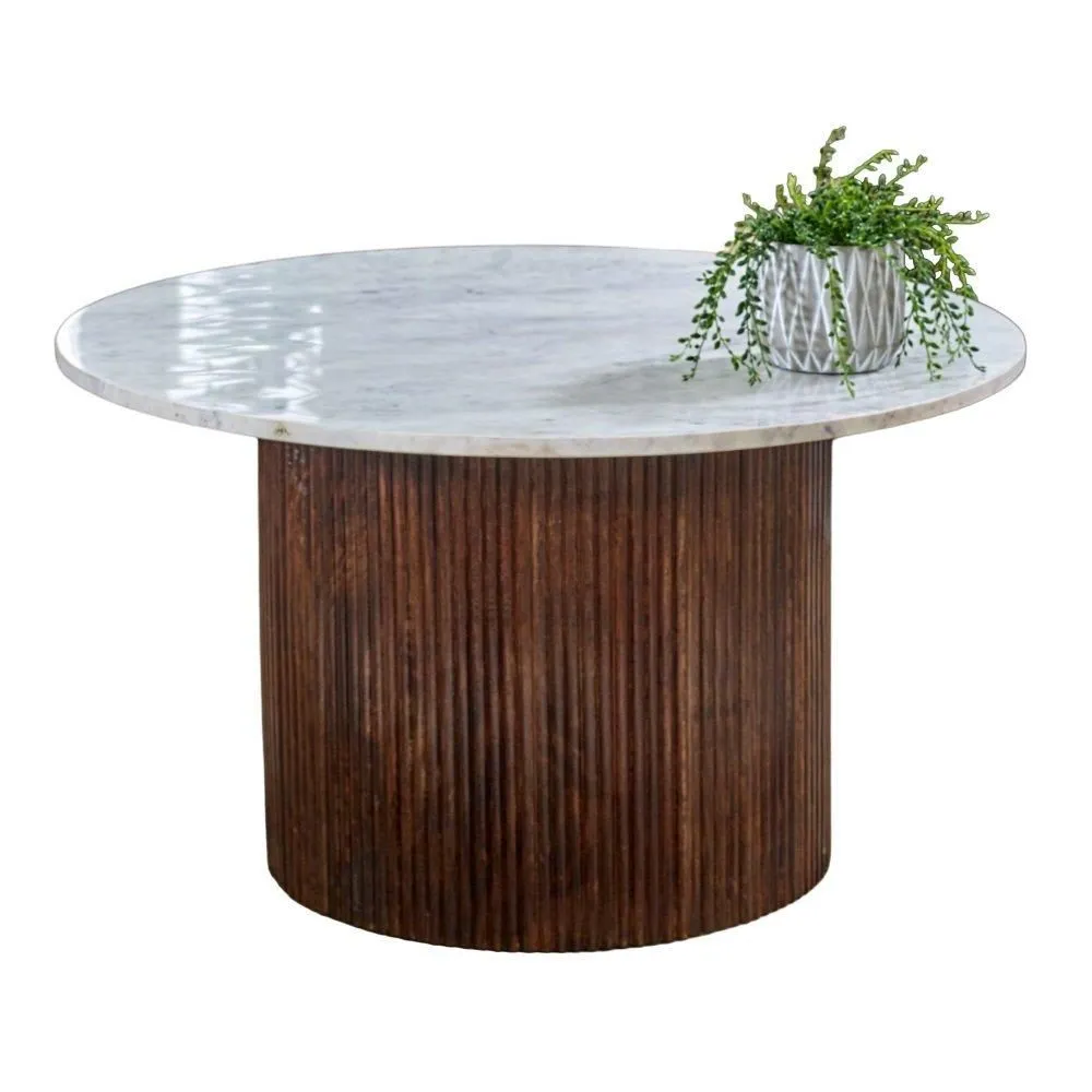 IH Design Tilden Mango Wood Coffee Table With Marble Top in White 5