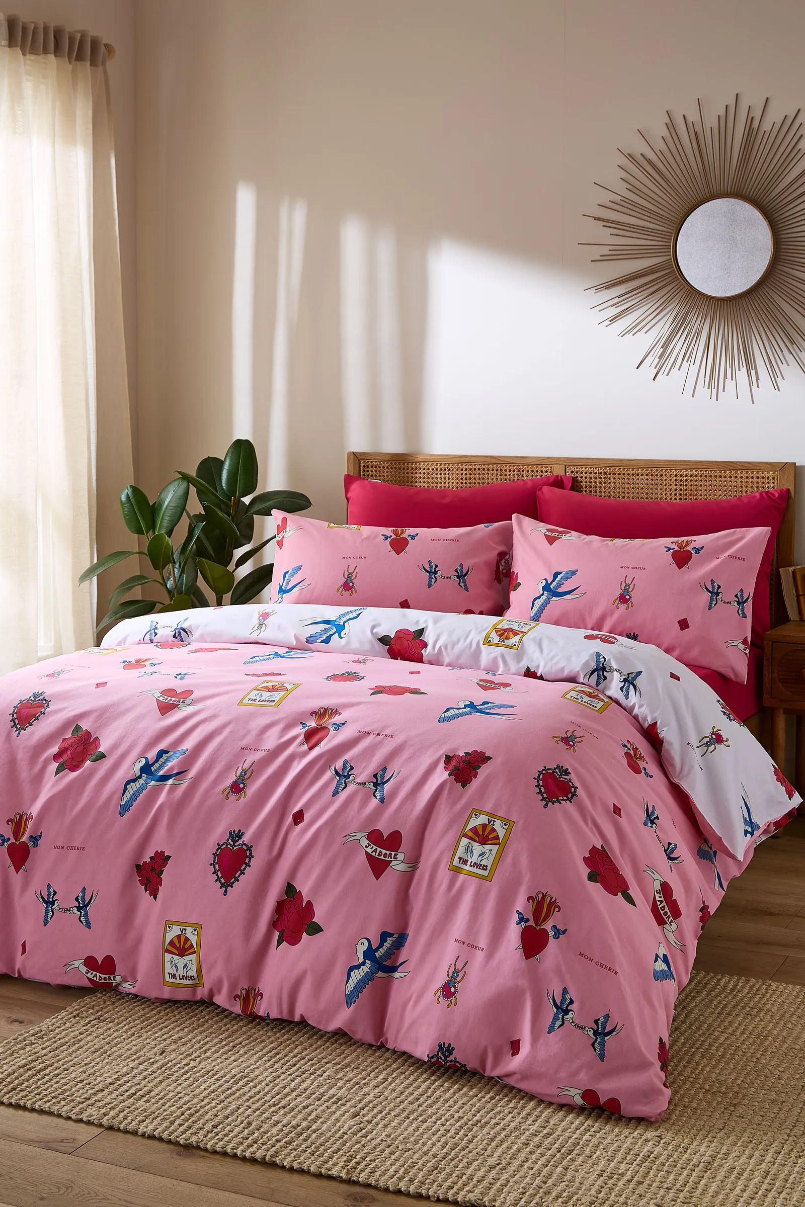 Their Nibs 'Mon Coeur' Cotton Reversible Duvet Cover Set in Pink
