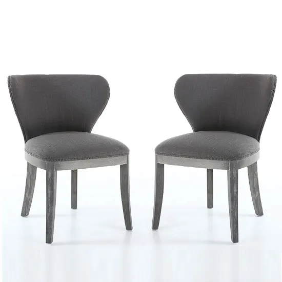 Niobe Fabric Dining Chair In Antique Grey In A Pair