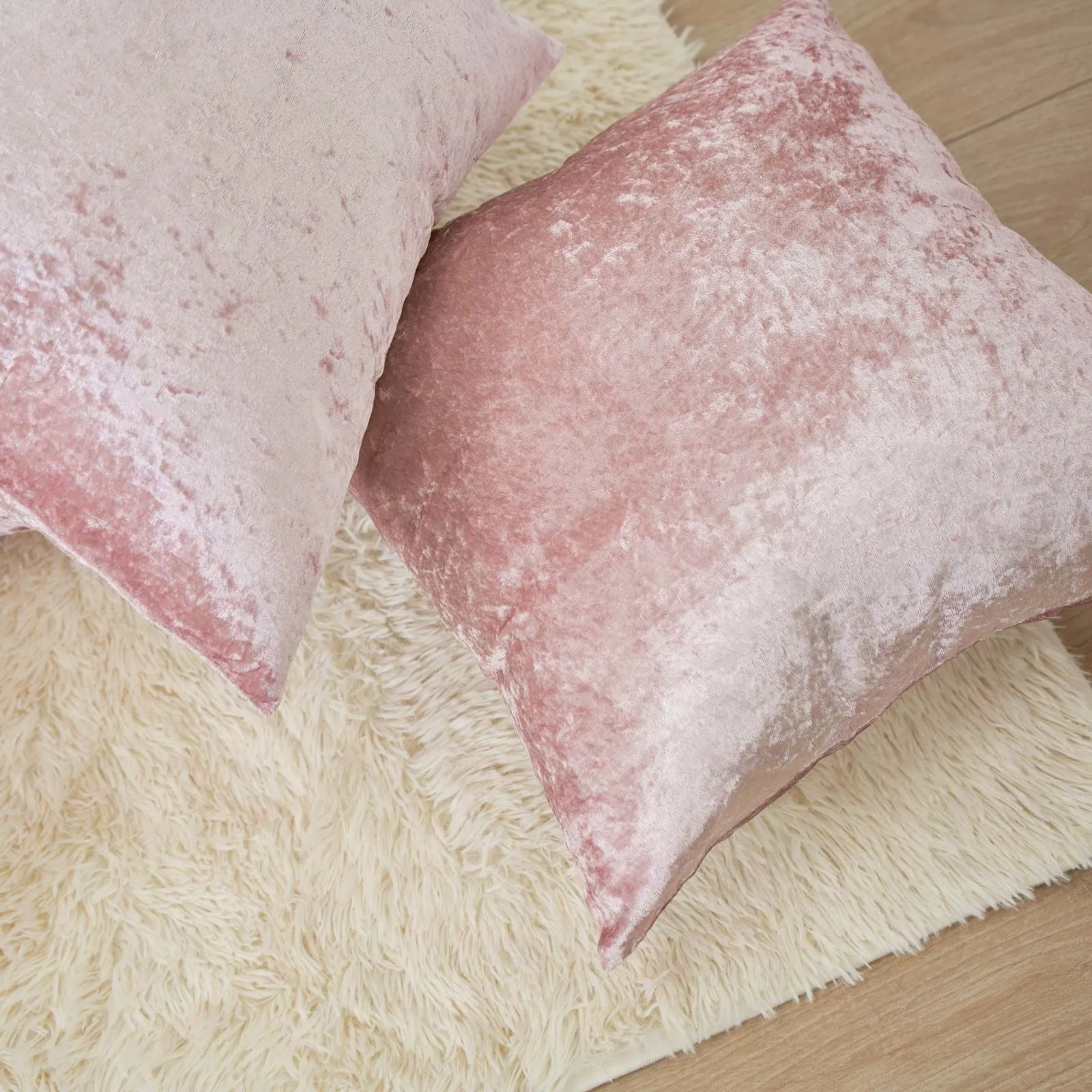 OHS Luxury Crushed Velvet Set of 2 Filled Cushions & Covers in Baby Pink