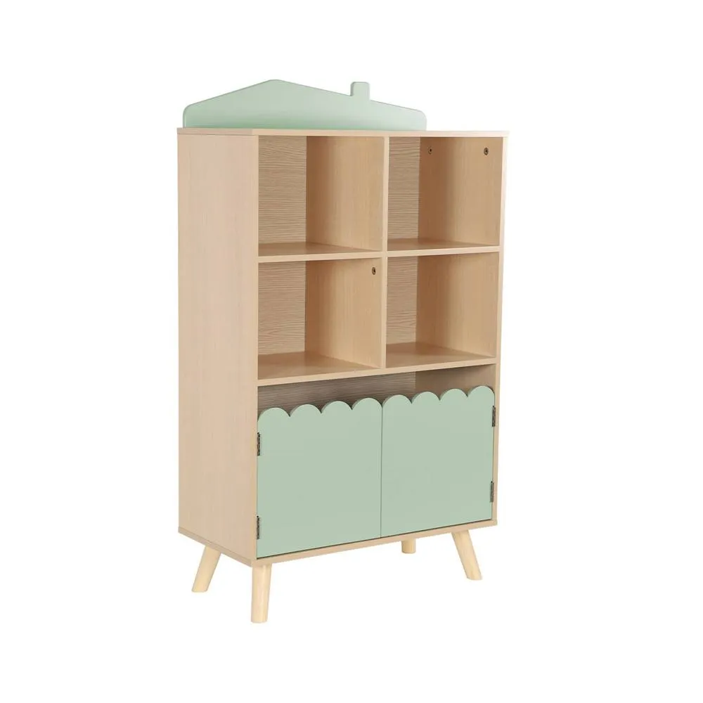 sweeek Children's pine wood library 2 doors 4 shelves in Green 2
