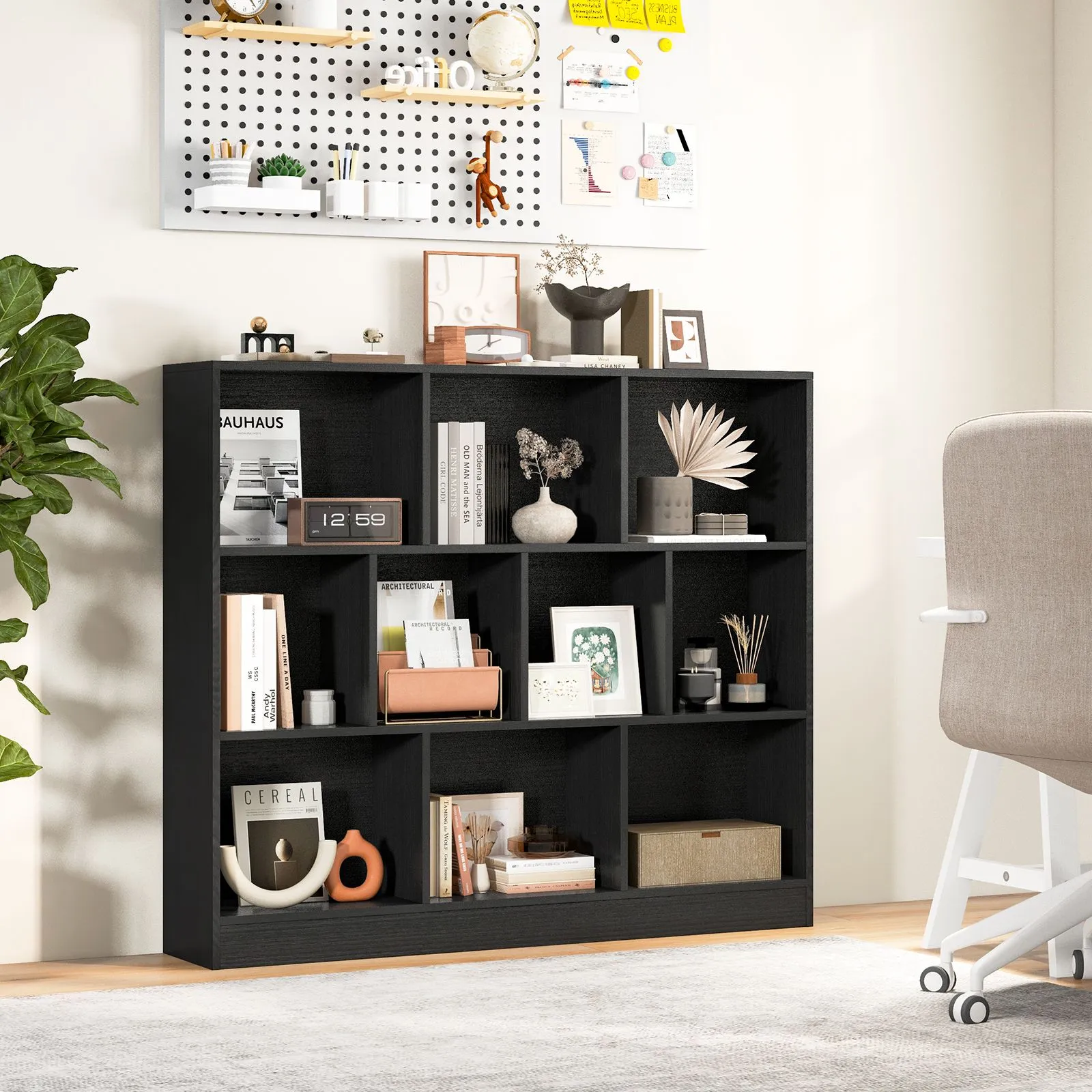 Costway 10-Cube Bookshelf 3-Tier Wood Display Shelf 120cm Storage Organizer in Black 5