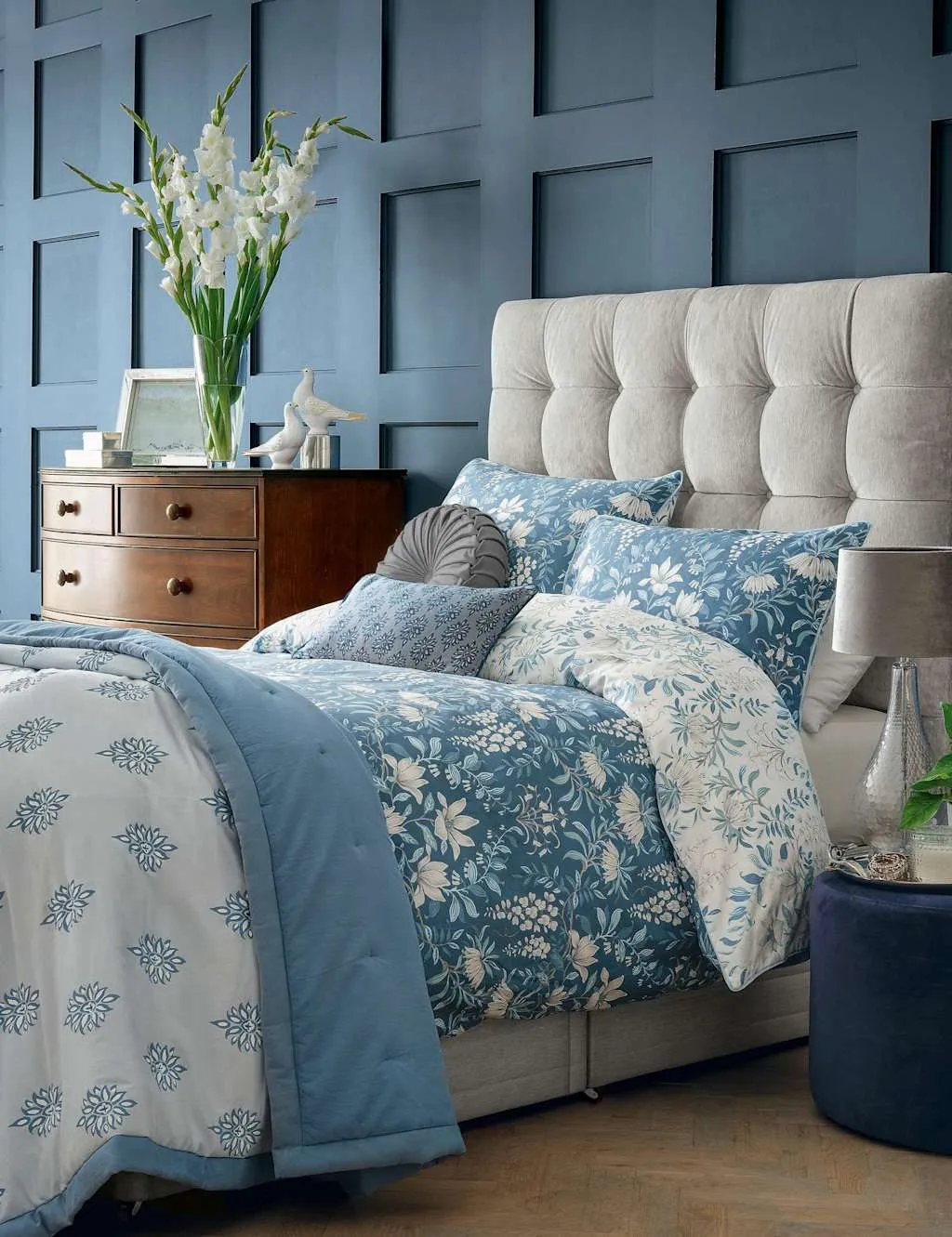 Laura Ashley Pure Cotton Sateen Parterre Bedding Set Light Blue Mix