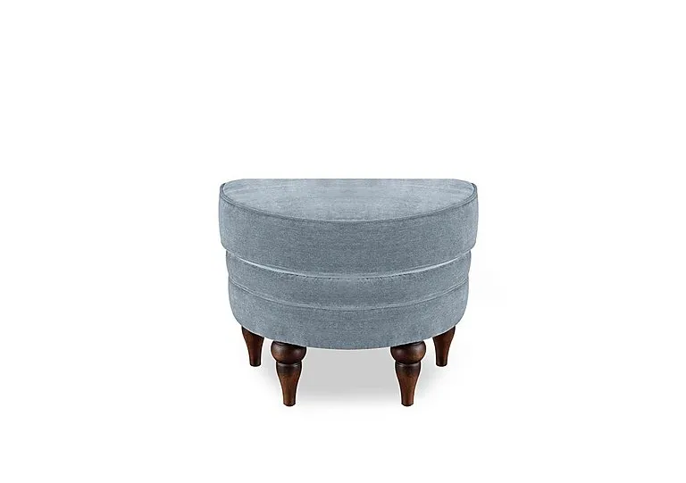 Harriet Fabric Half Moon Footstool - Boathouse Blue with Walnut Feet