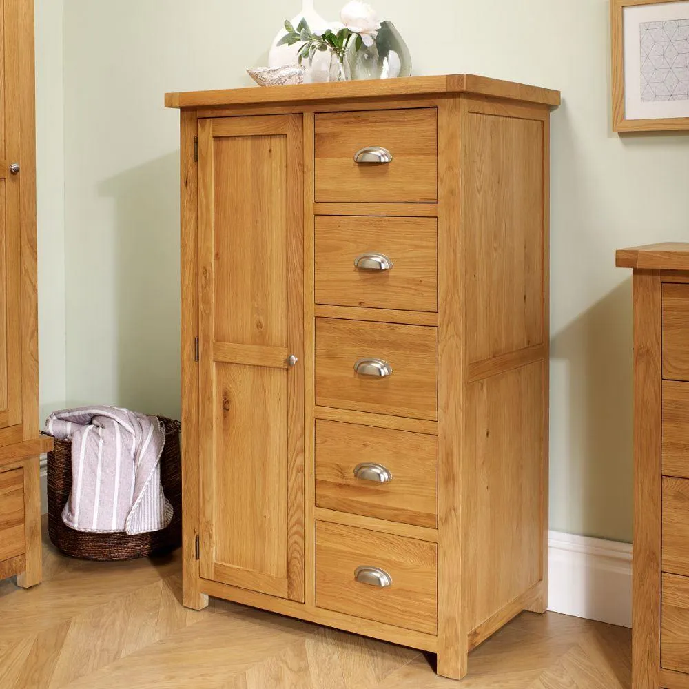 Woburn - 1 Door 5 Drawer Wardrobe - Oak - Wooden - Happy Beds 2