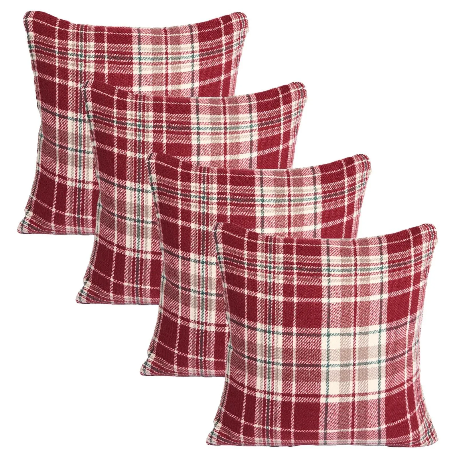 OHS Woven Check Cushion Covers Tartan Pack of 4 Case Pad Set 18" x 18" Home in Red