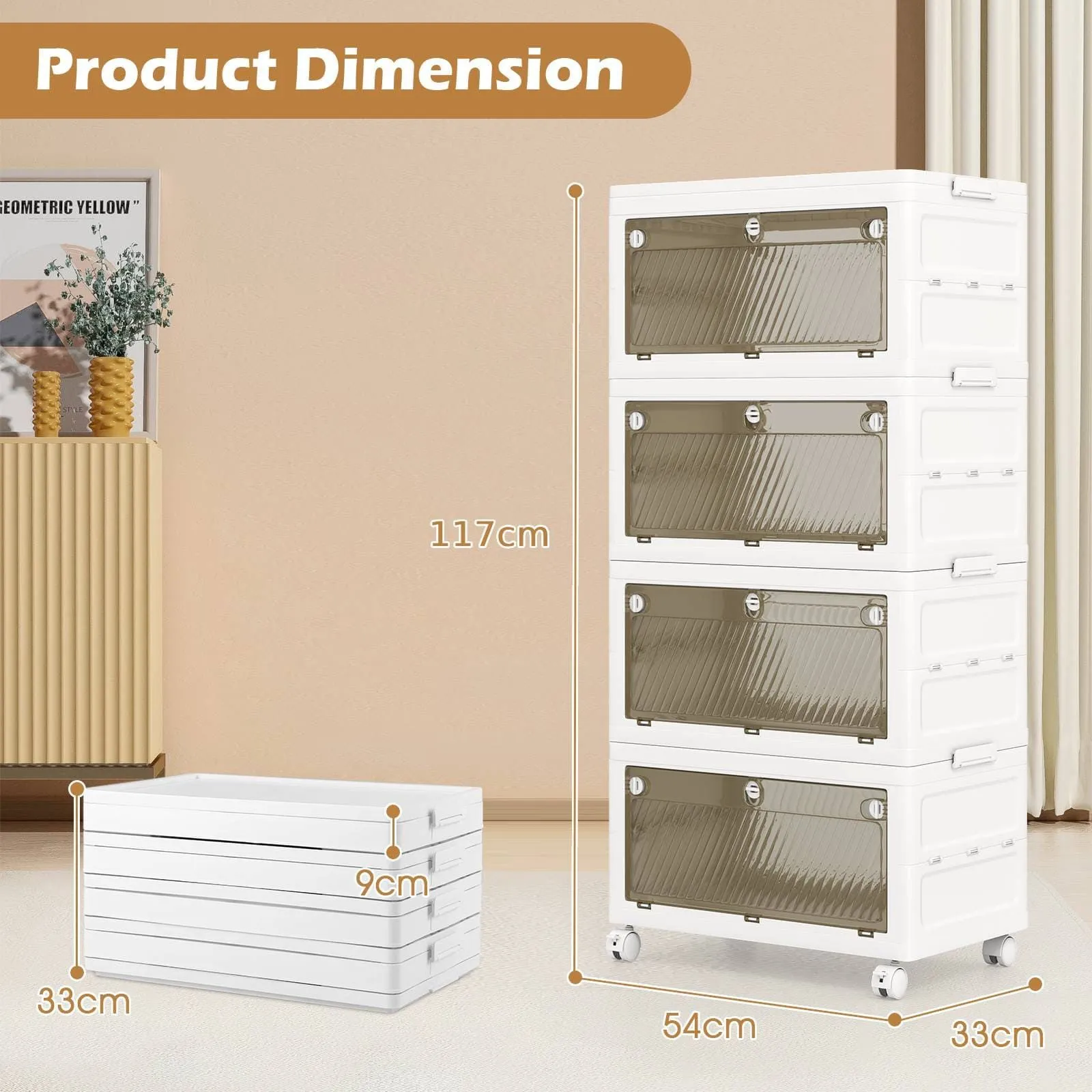 Costway 4-Tier Stackable Storage Bins Bedroom Collapsible Storage Boxes in White 3